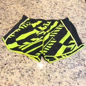 Nike Womens Dri-Fit Running shorts, lime green and black, size Medium